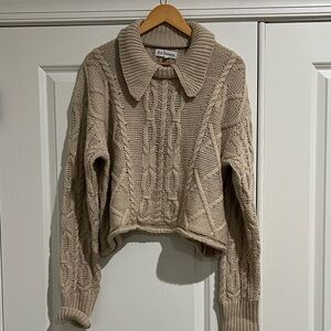 En Saison Taupe / Beige Textured Open-Knit Pom Sweater - Size Large